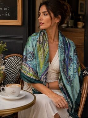 Echo Silk Paisley Scarf Colourful Vibrant Square Wrap Shawl Boho Chic Summer